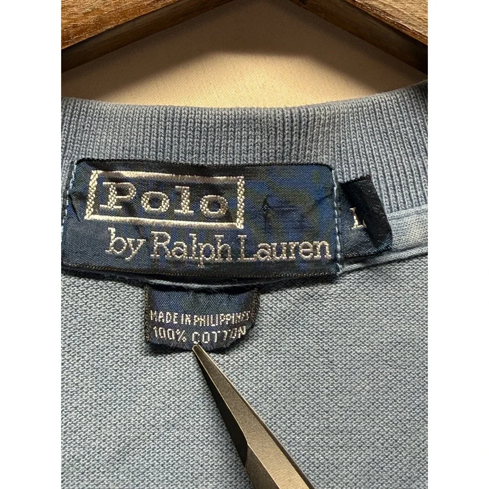 Polo Ralph Lauren Polo Shirt Mens Large Slate Blue Tipped‎ Trim Pony Golf Tennis